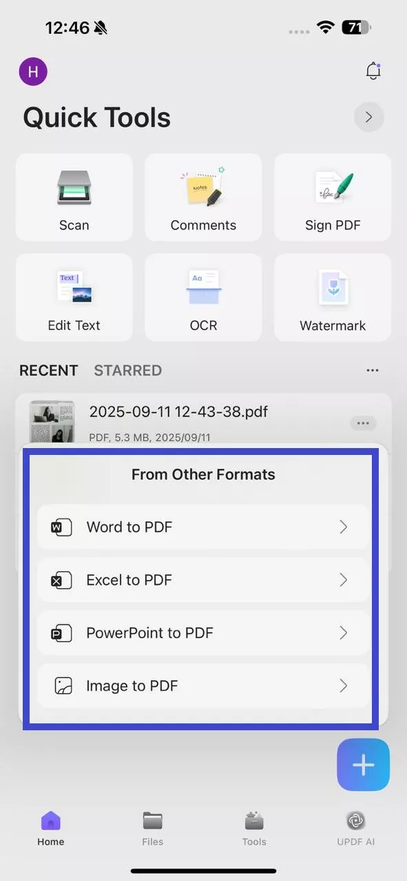updf-format-selection
