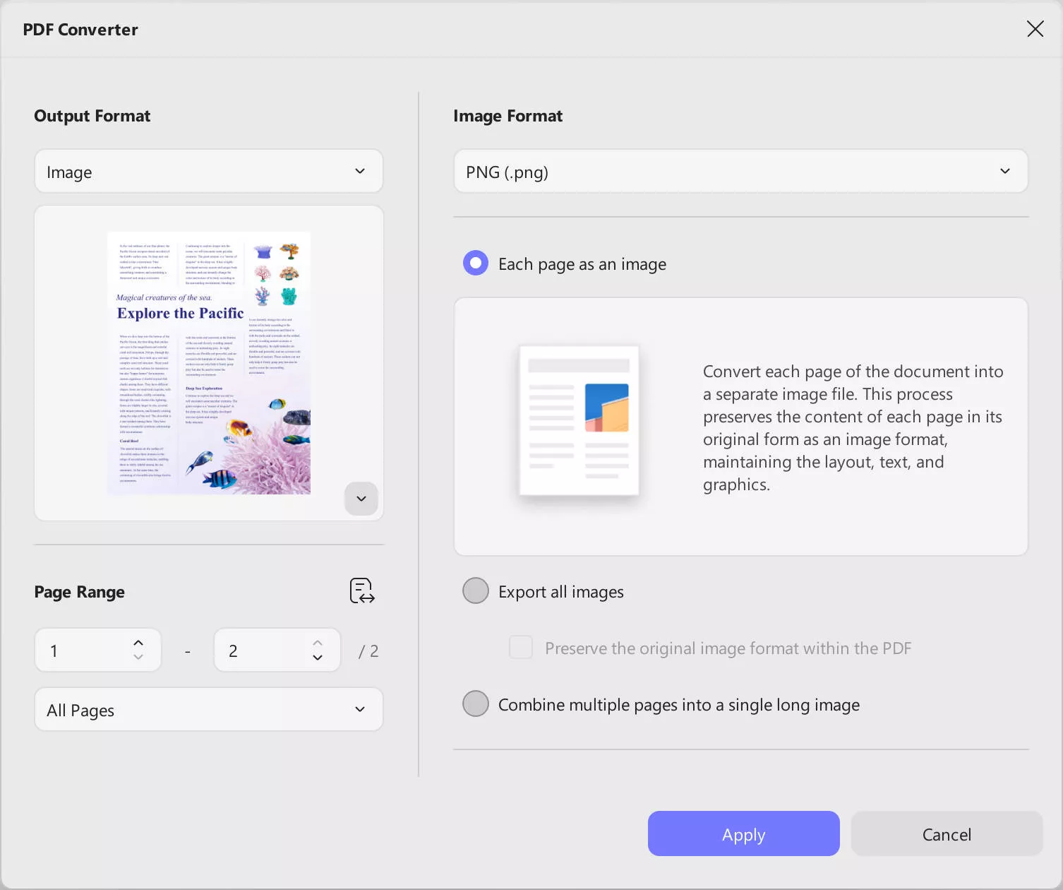 The Output Format to extract image from a PDF