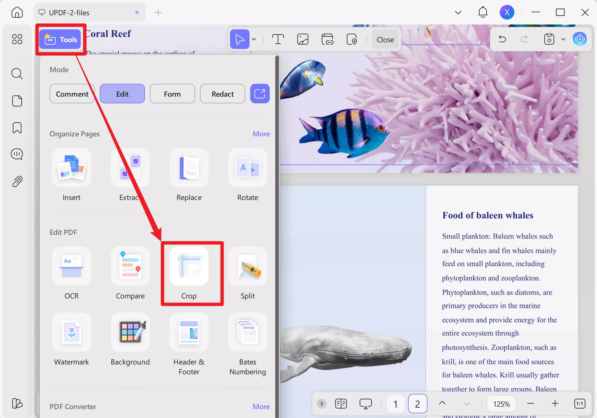 The "Crop" Tool in UPDF