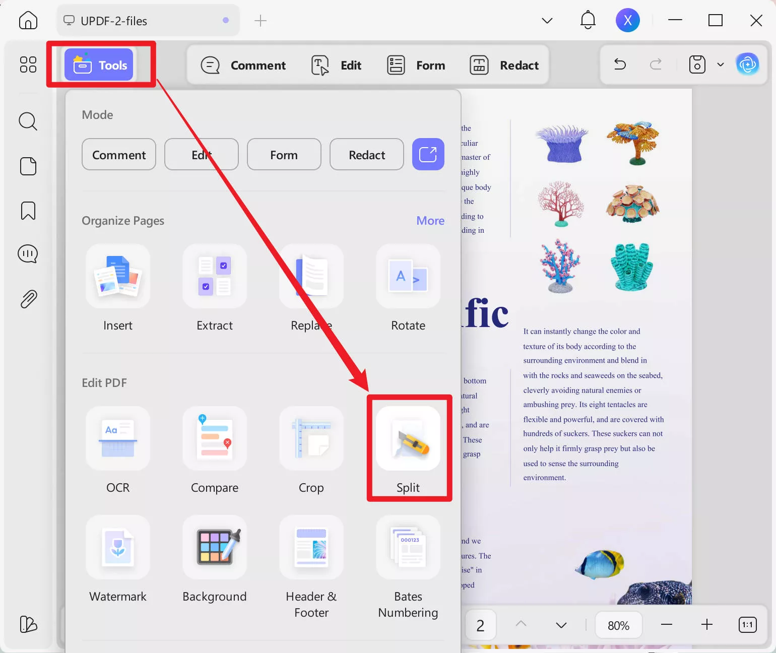 The "Split" Mode in UPDF