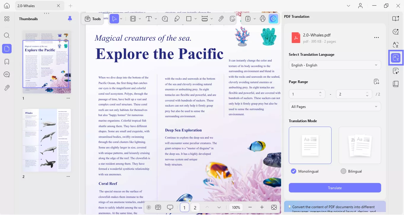 configure the translation settings