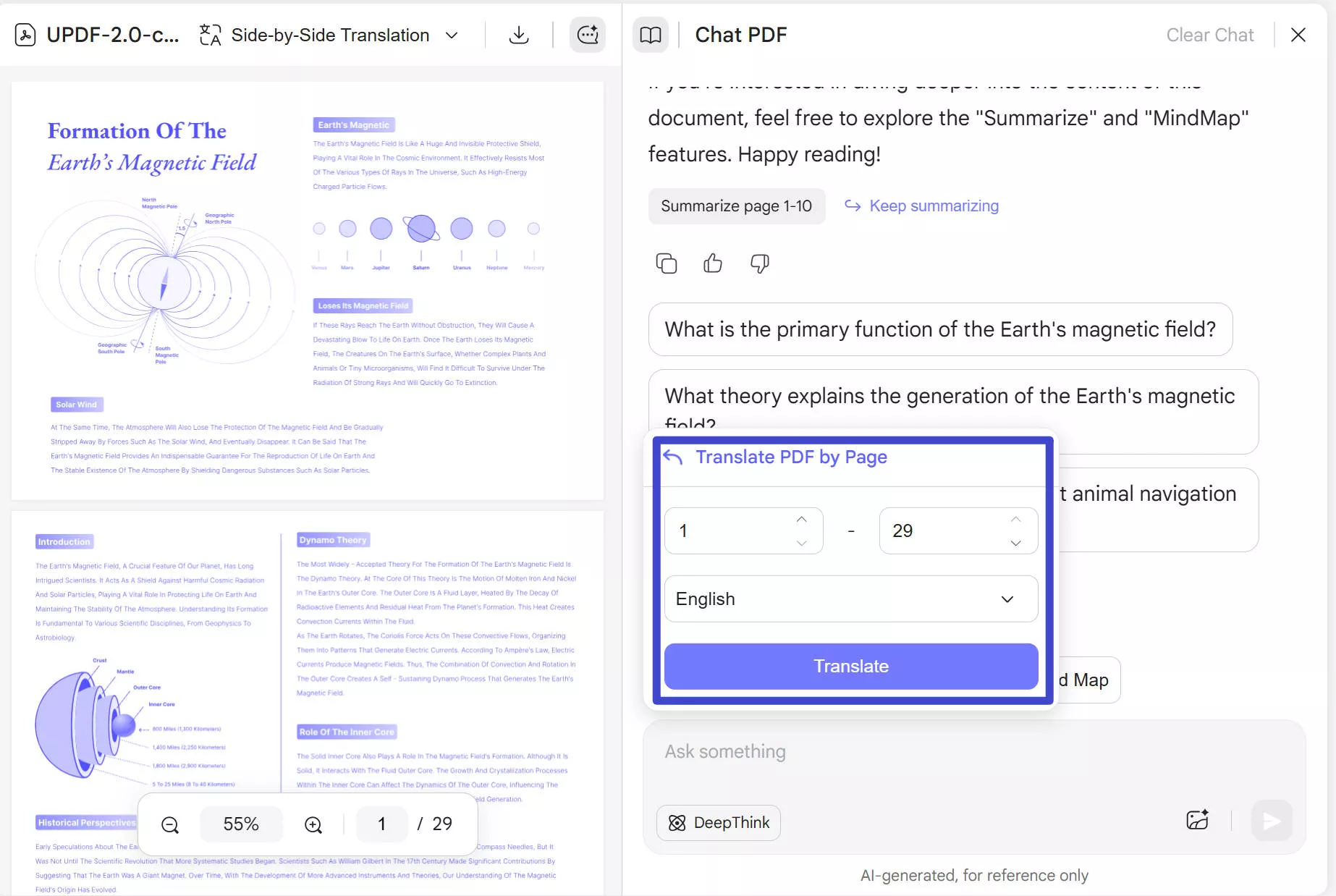 Translate by page with UPDF ai Online