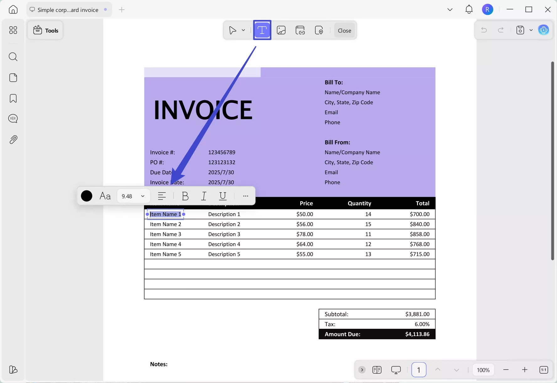 edit text of your receipt