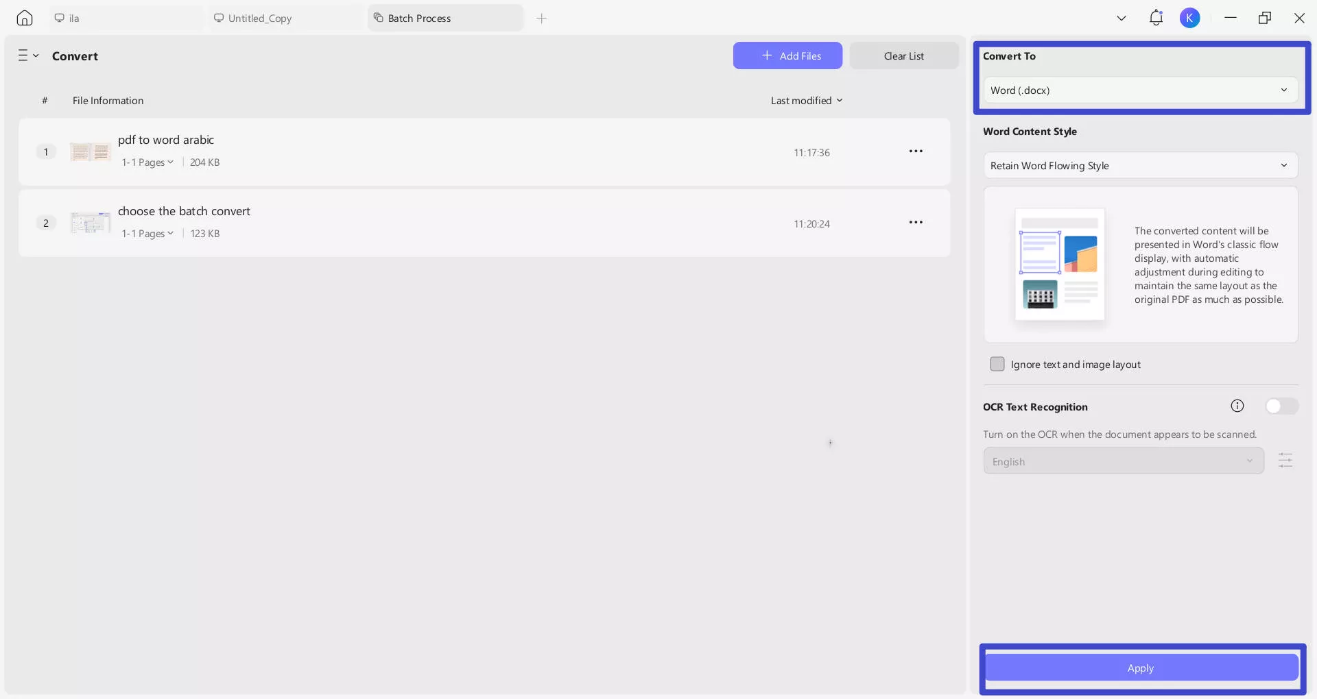 add files to batch convert