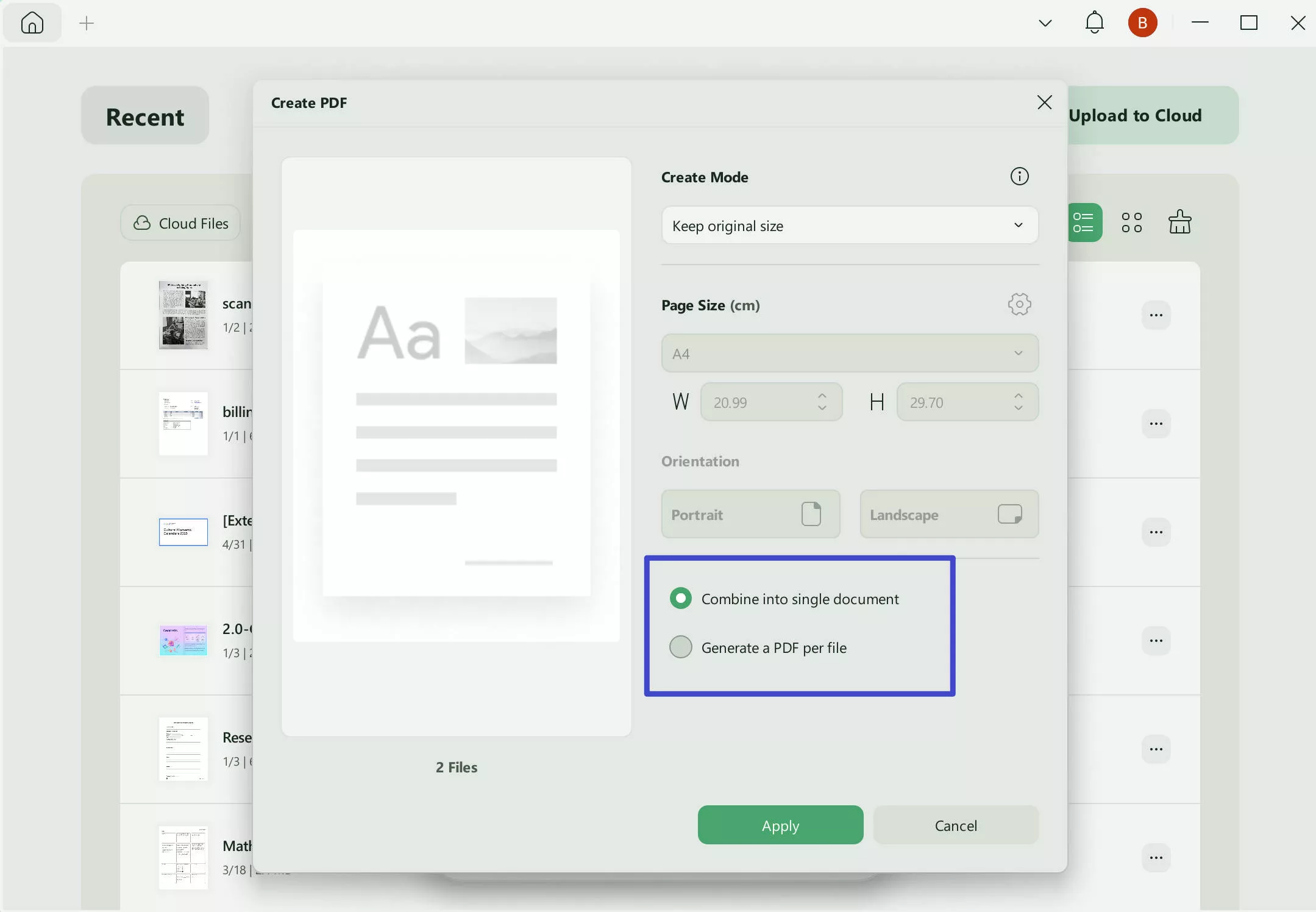 choose to combine them into one or generate a single one