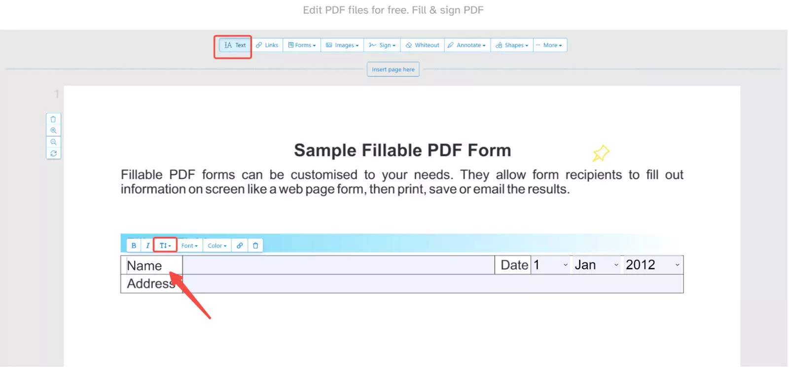 change the font size on sejda