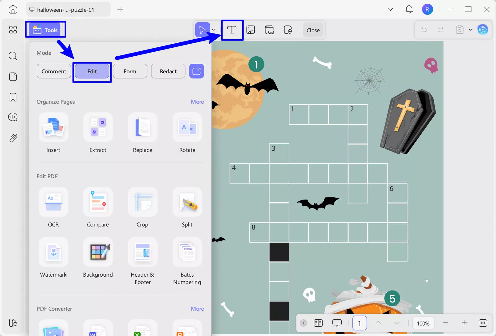 Add text to crossword template with UPDF on Windows