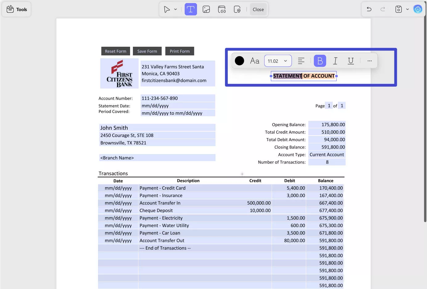 edit text properties