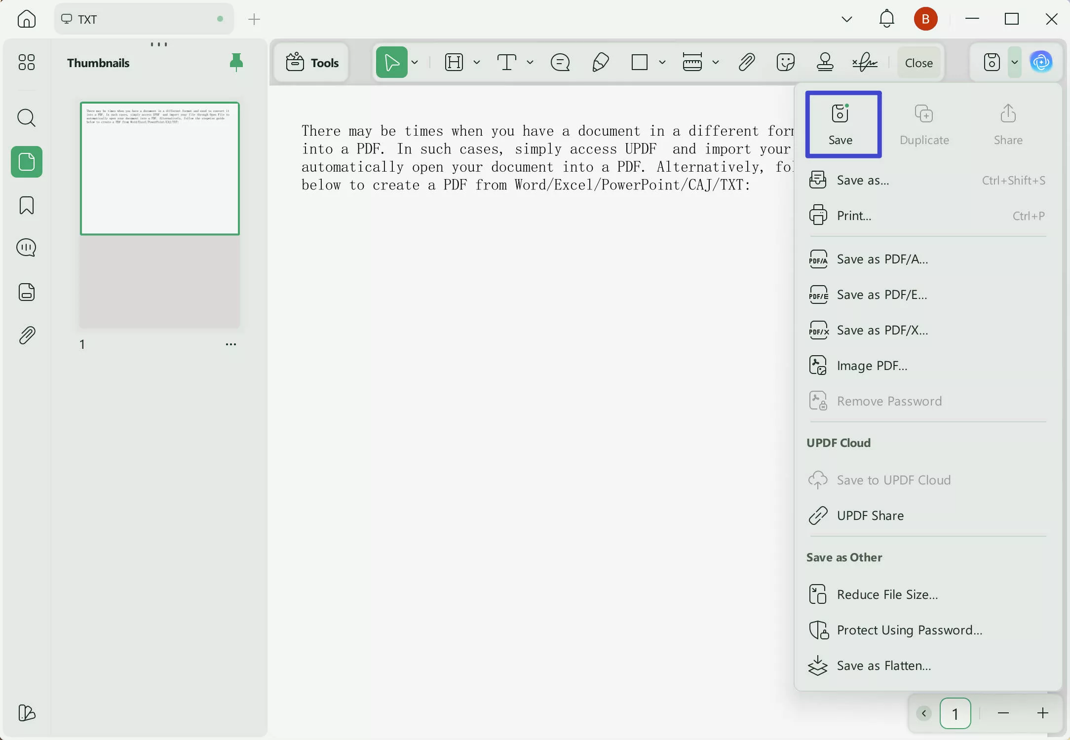Click Save to store the converted PDF