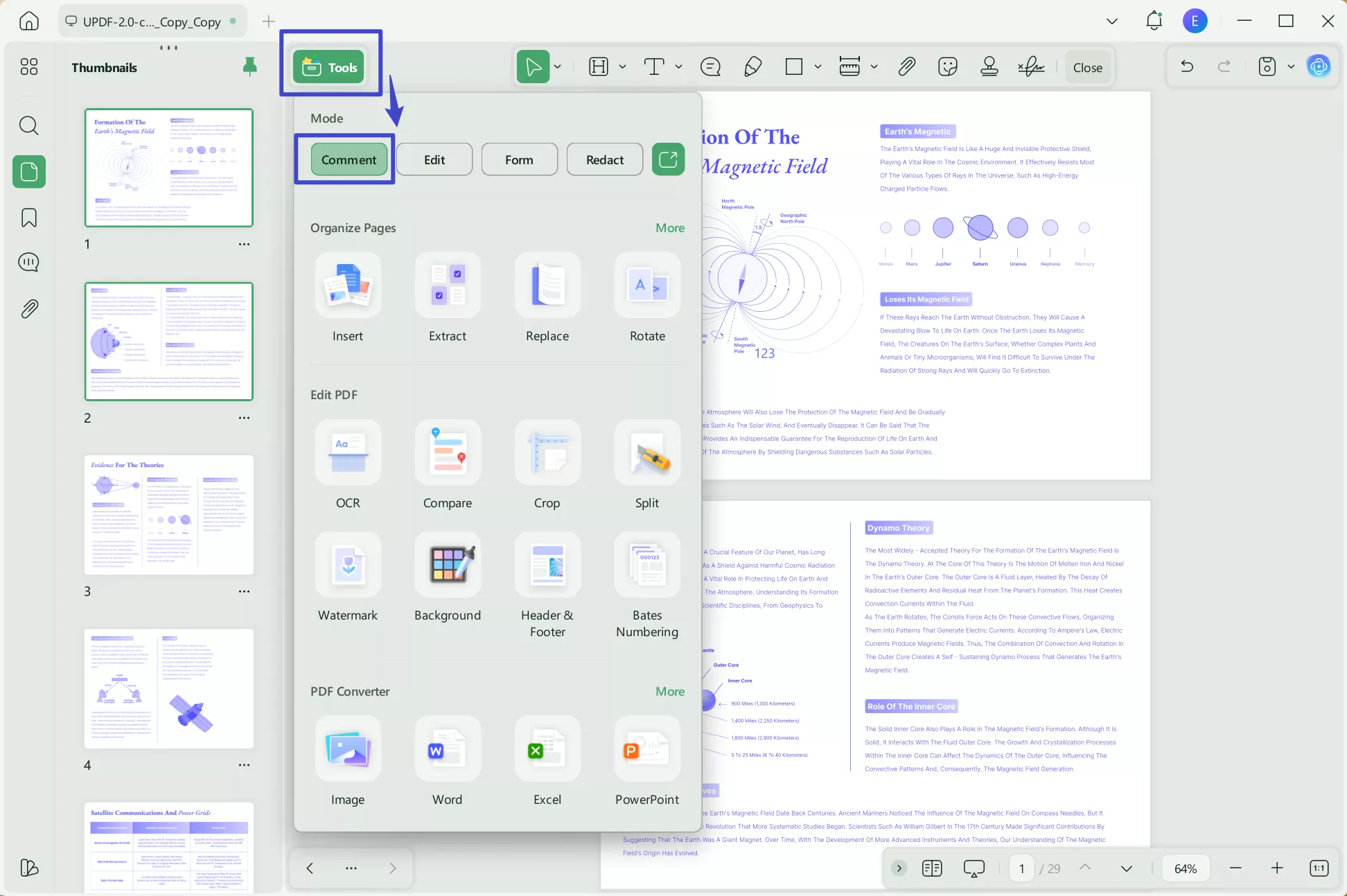 open comment in updf