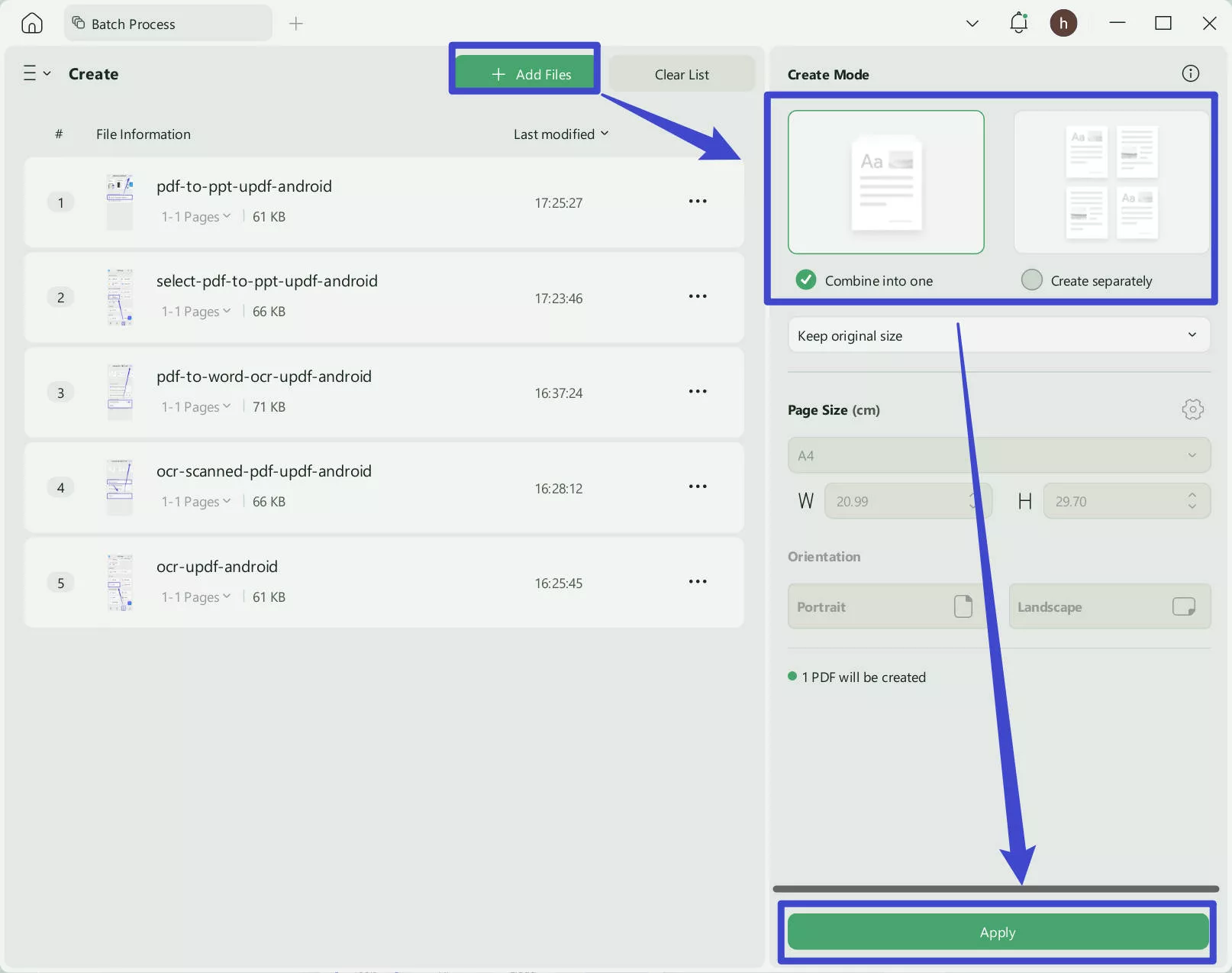 Batch create PDF from image files with UPDF Windows