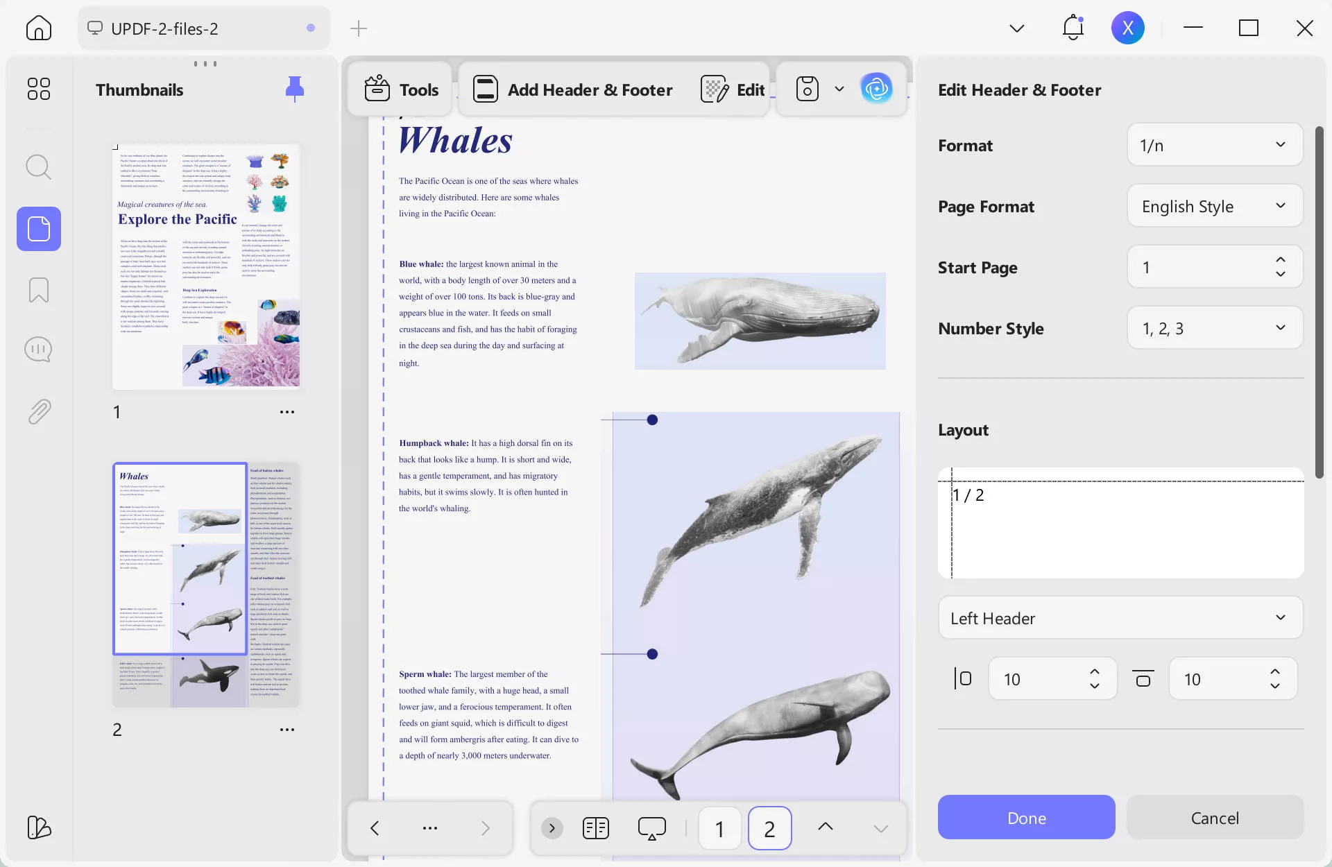 different footer on each page word adjust header and footer updf