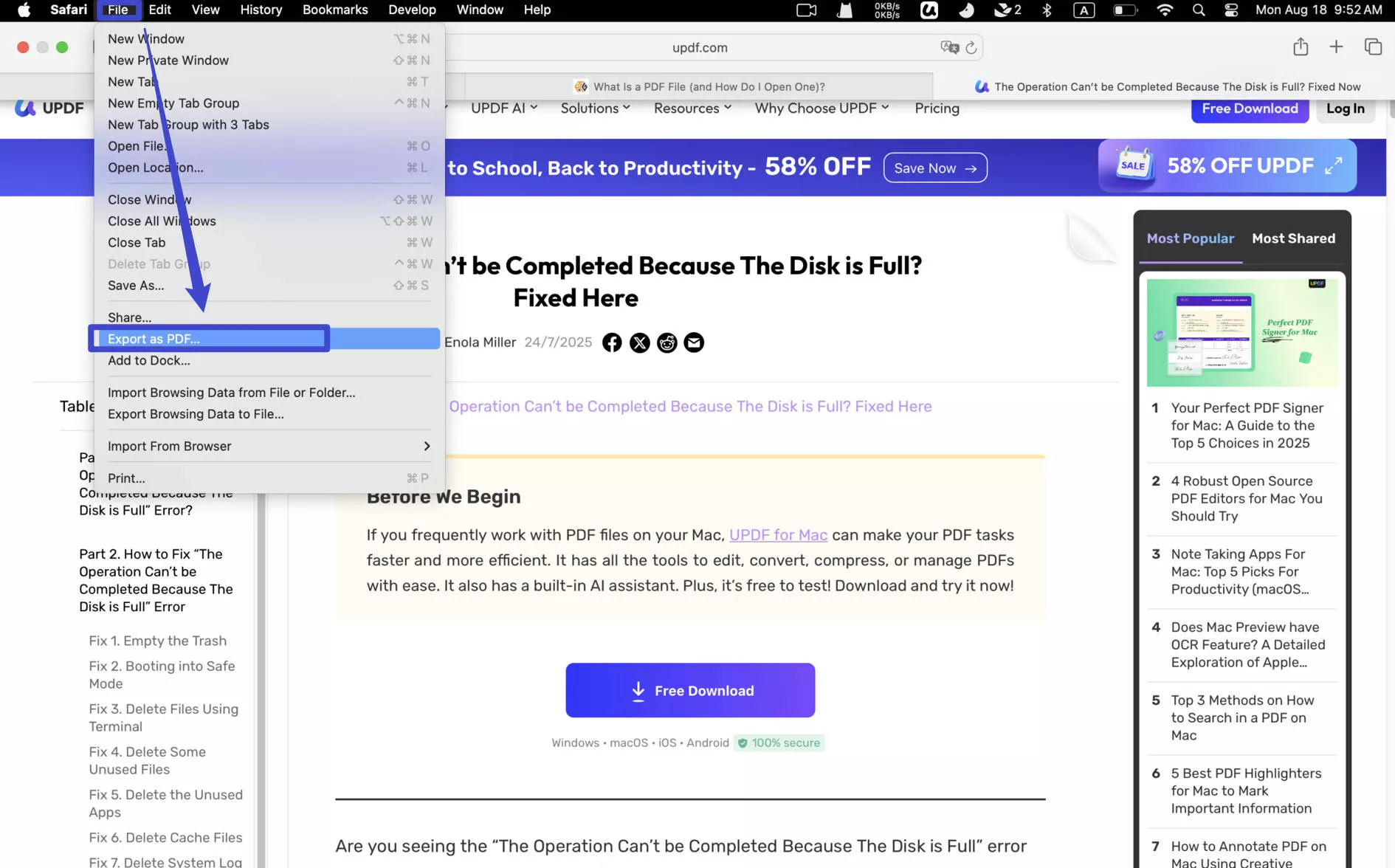 convert html to pdf on mac safari