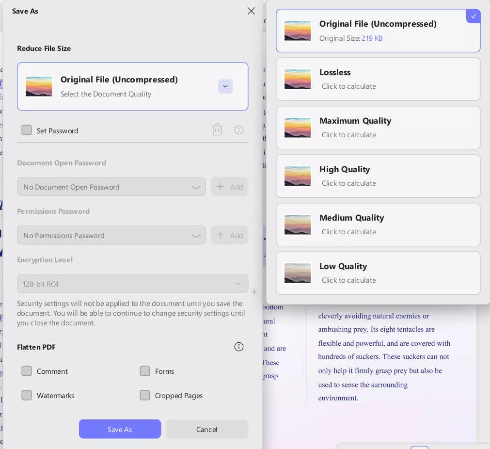 flatten pdf settings