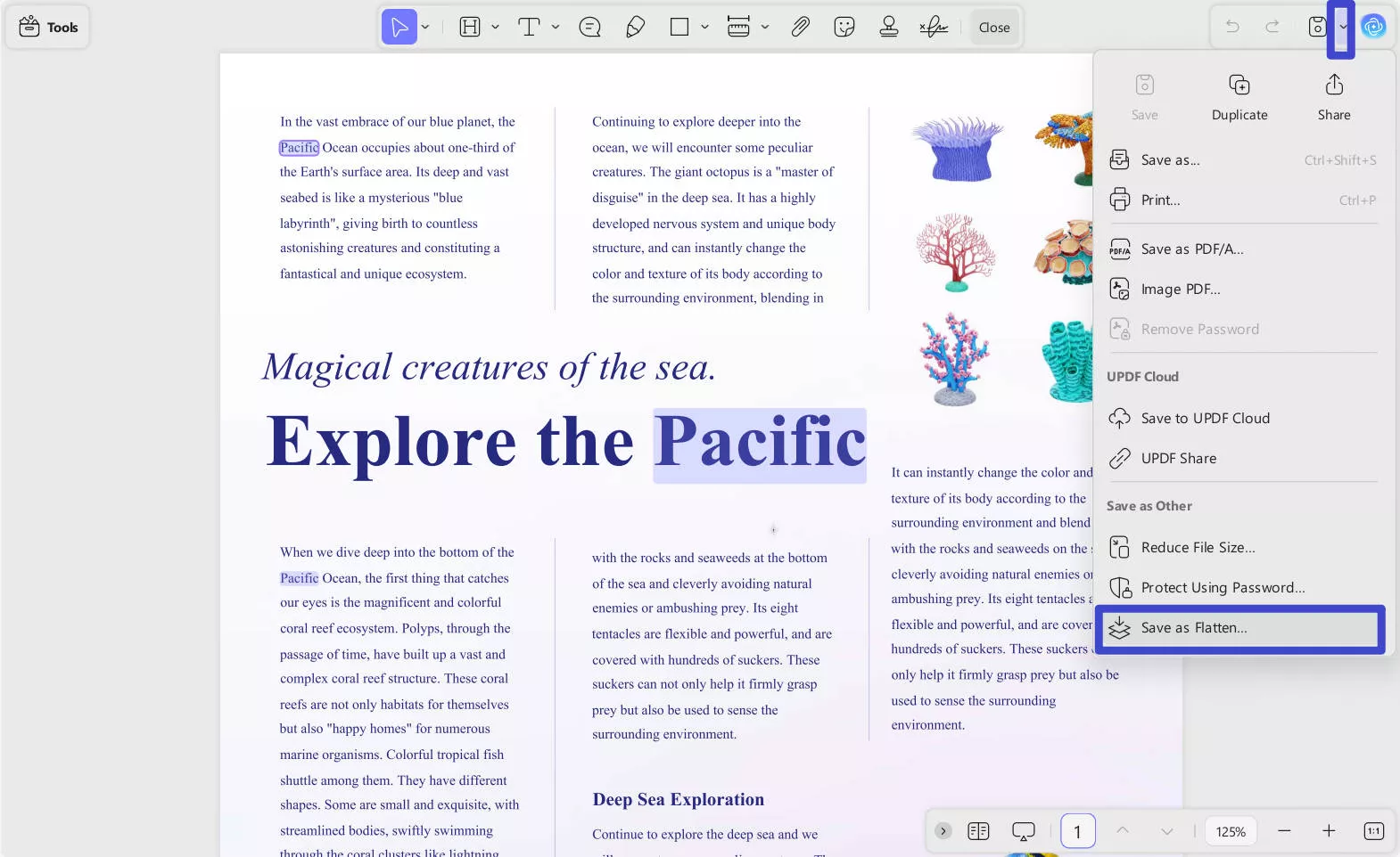 save as flatten with updf 