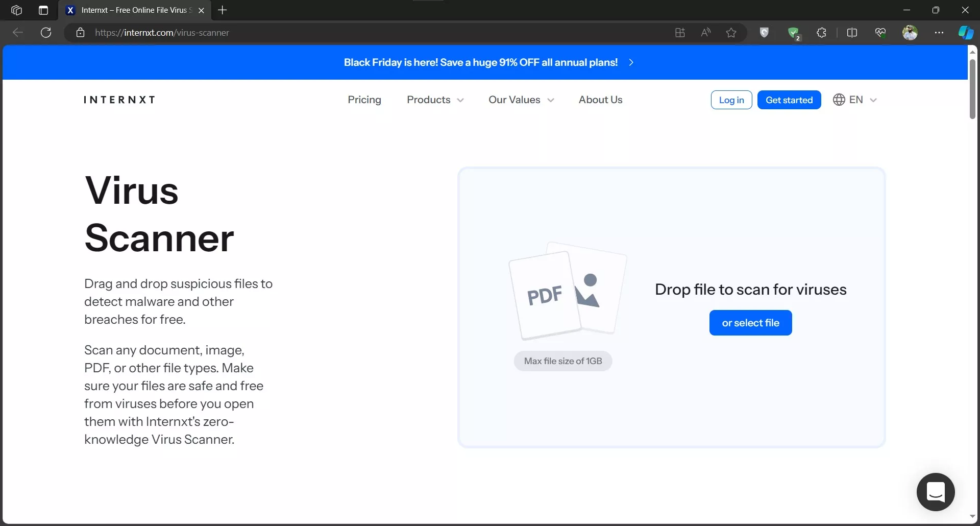 scan pdf for virus internxt