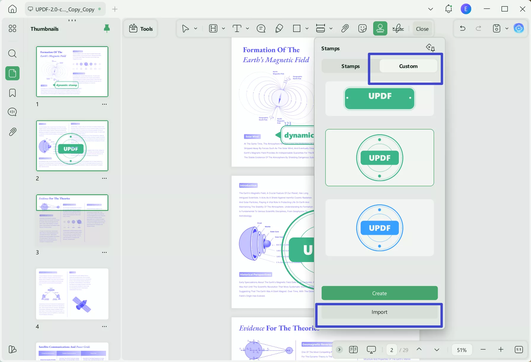 import stamp in updf