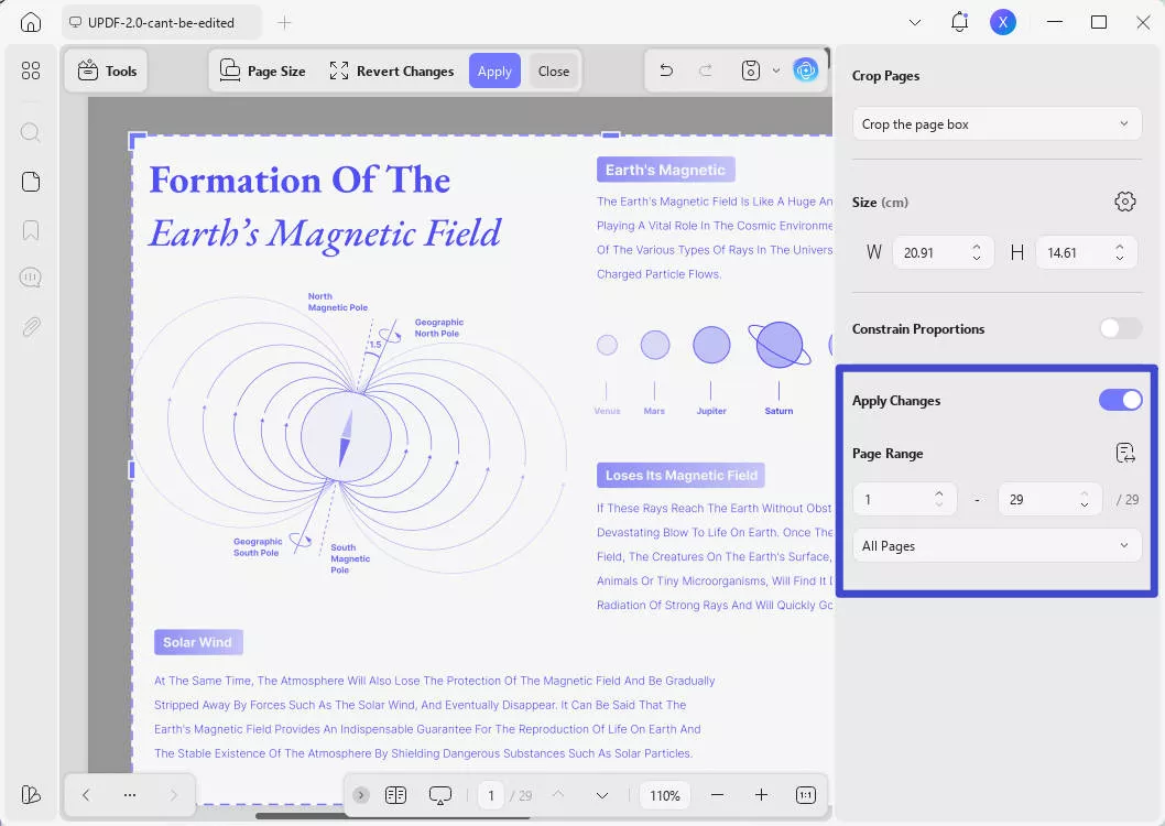 turn on the apply pages button to set the page range to crop