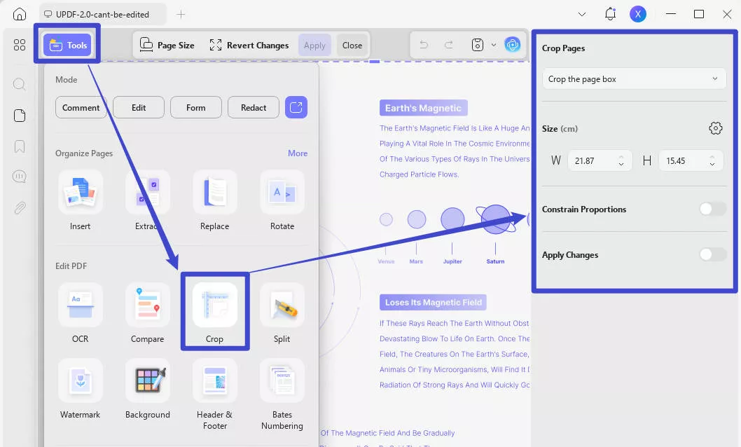 set the margins to crop pdf
