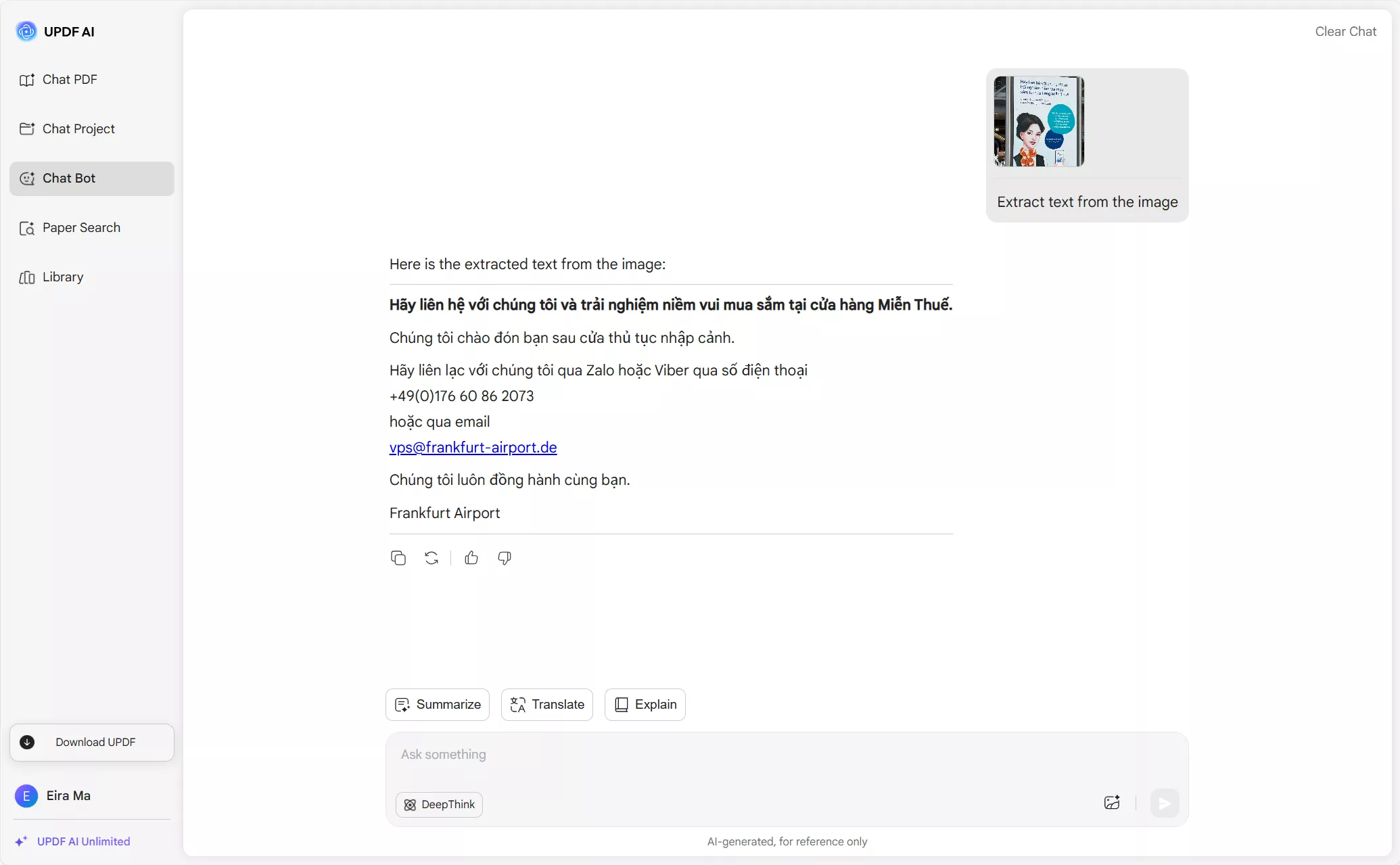 extract text from image using UPDF AI