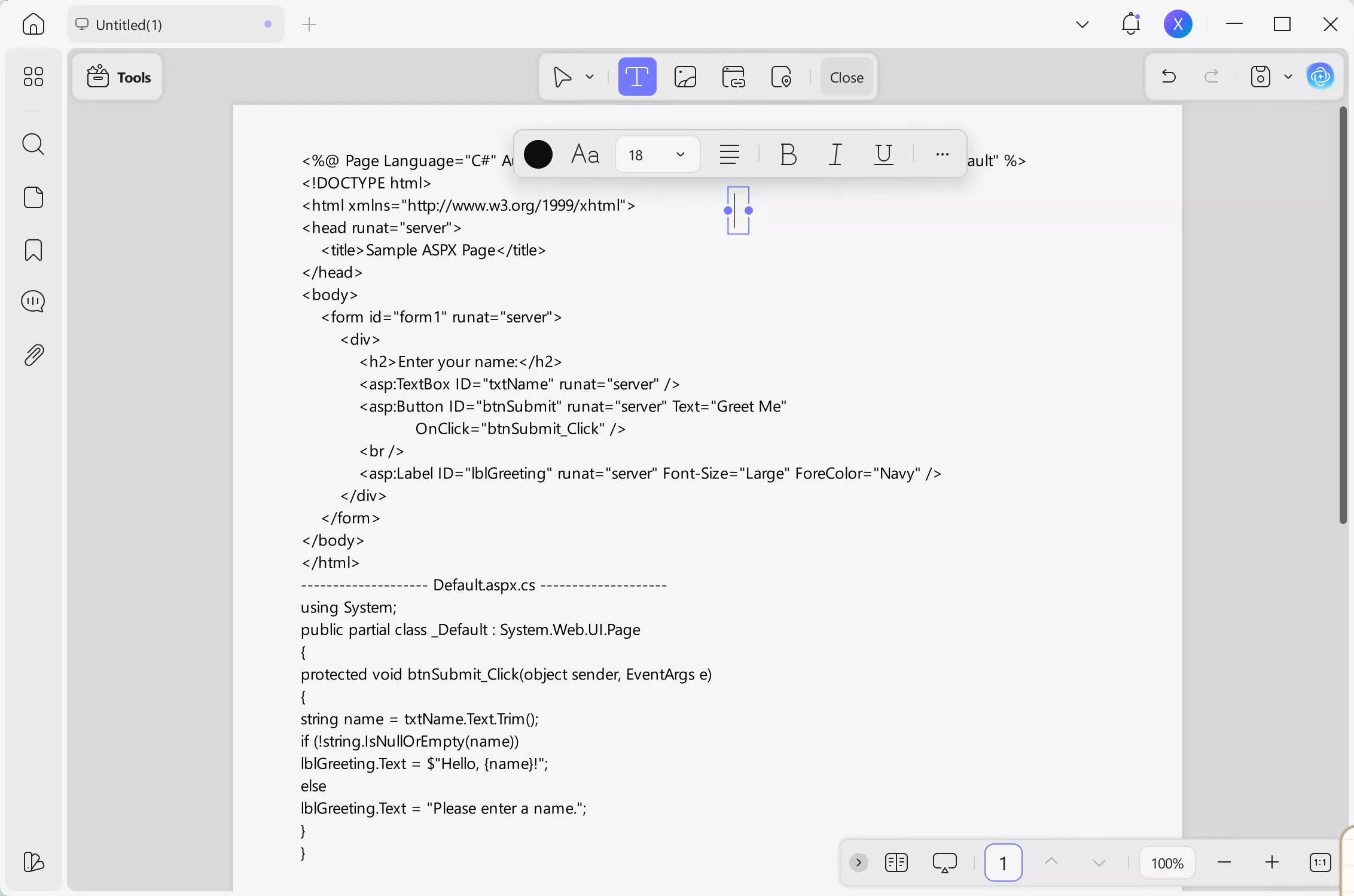 aspx to pdf edit text