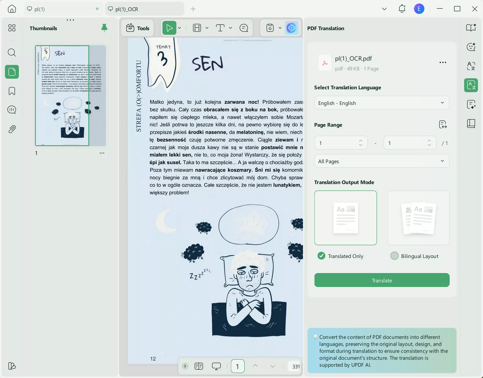 translate Polish image to English using UPDF