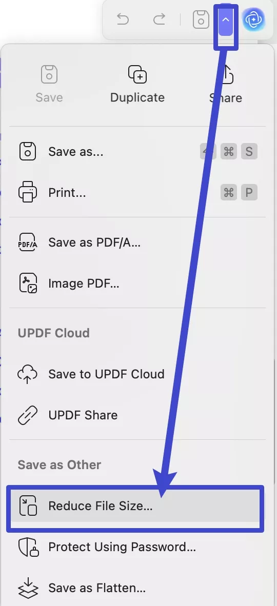 reduce file size in updf