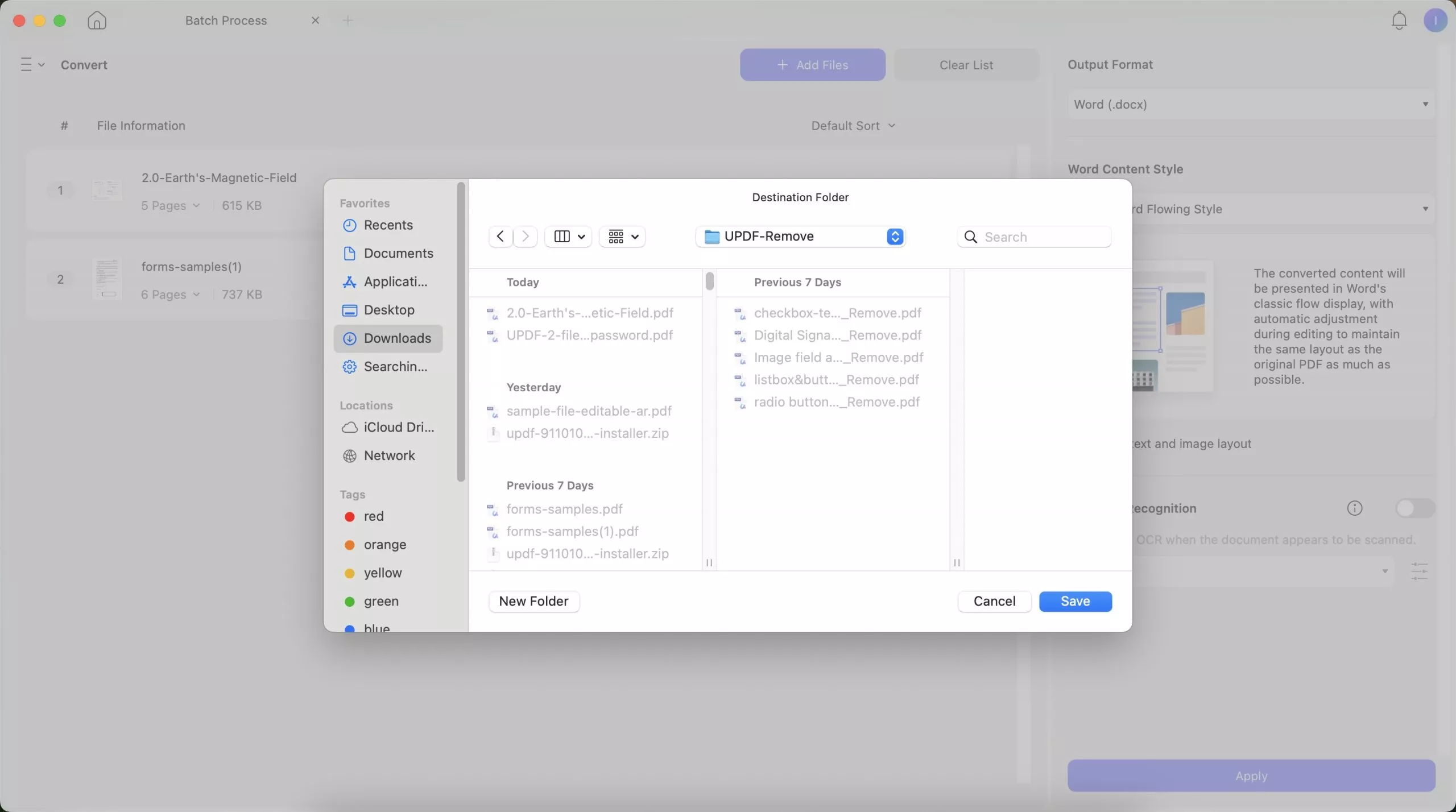 select folders to save files