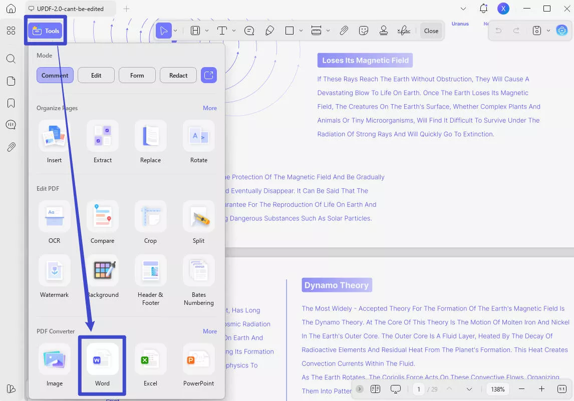 character count pdf export to word