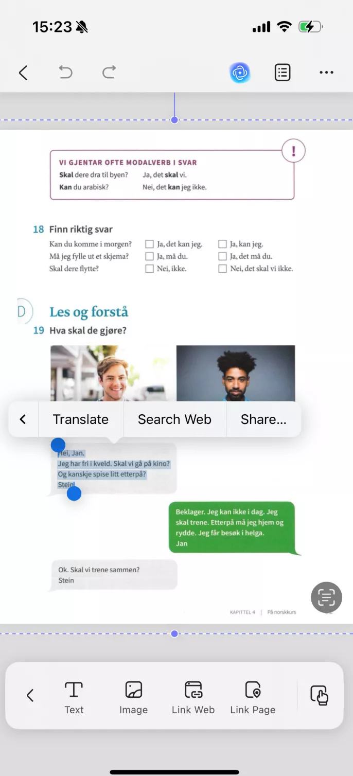 Select the text that you want to translate and choose the "Translate" option.