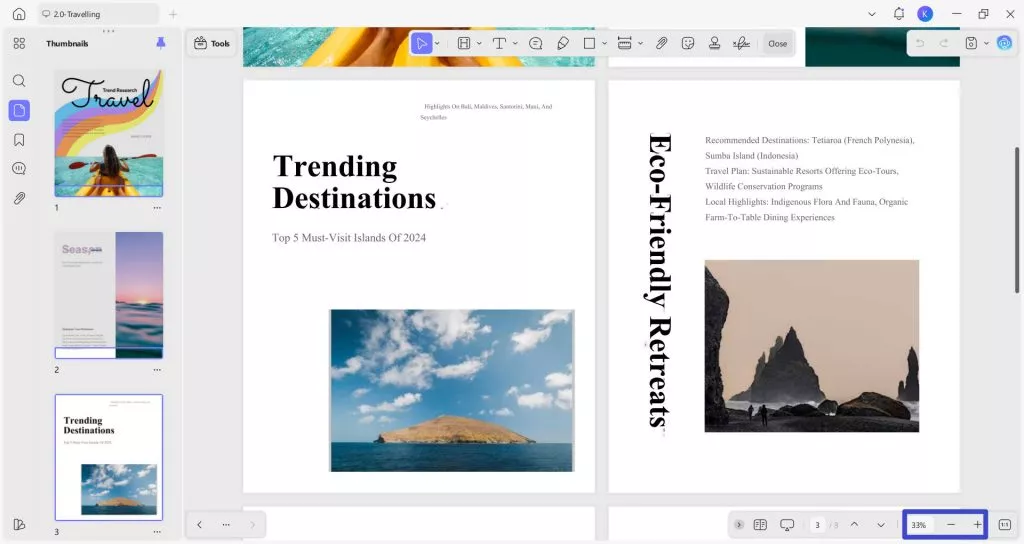 zoom in or out in updf