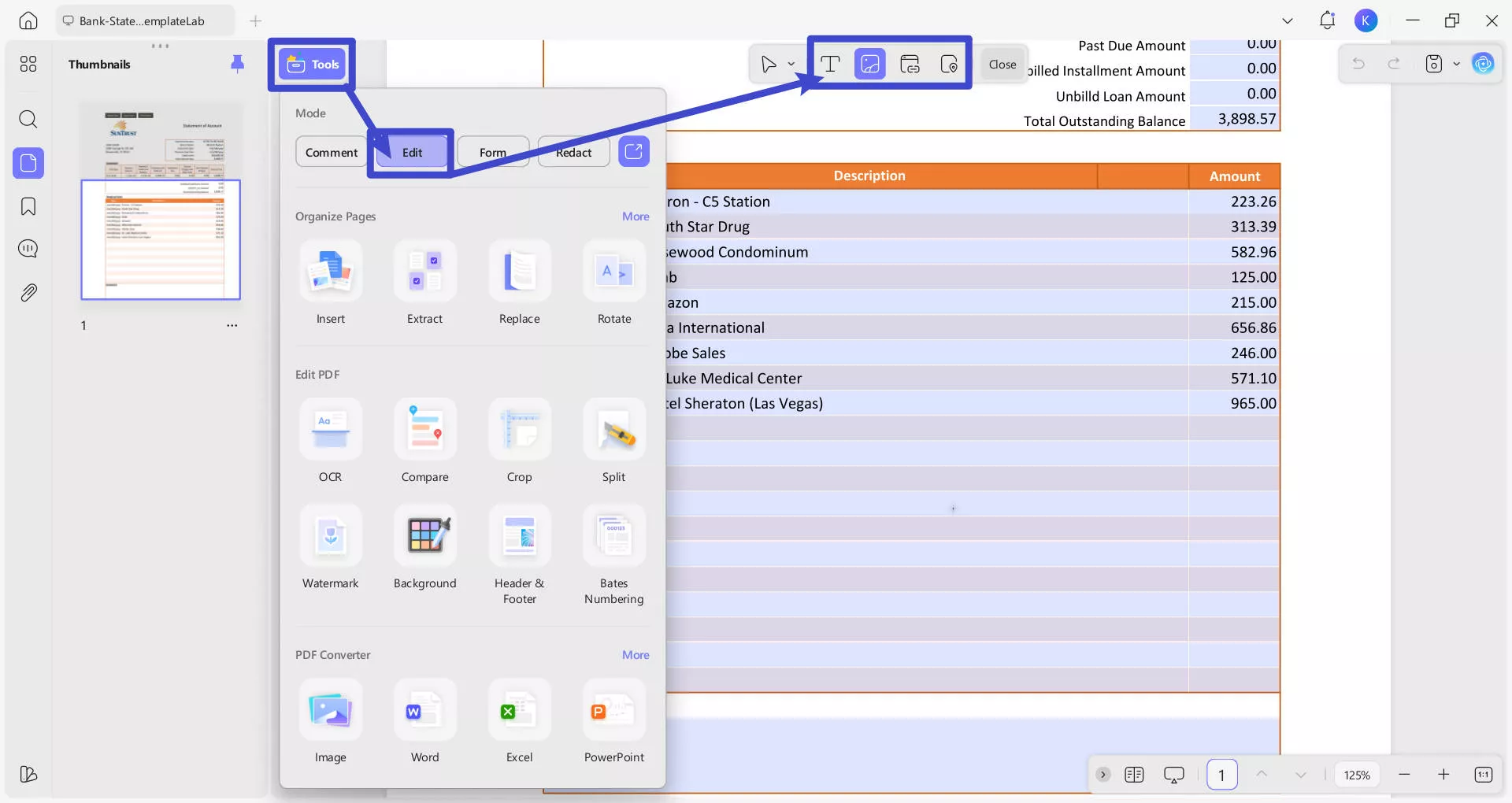add new text, image or link in updf