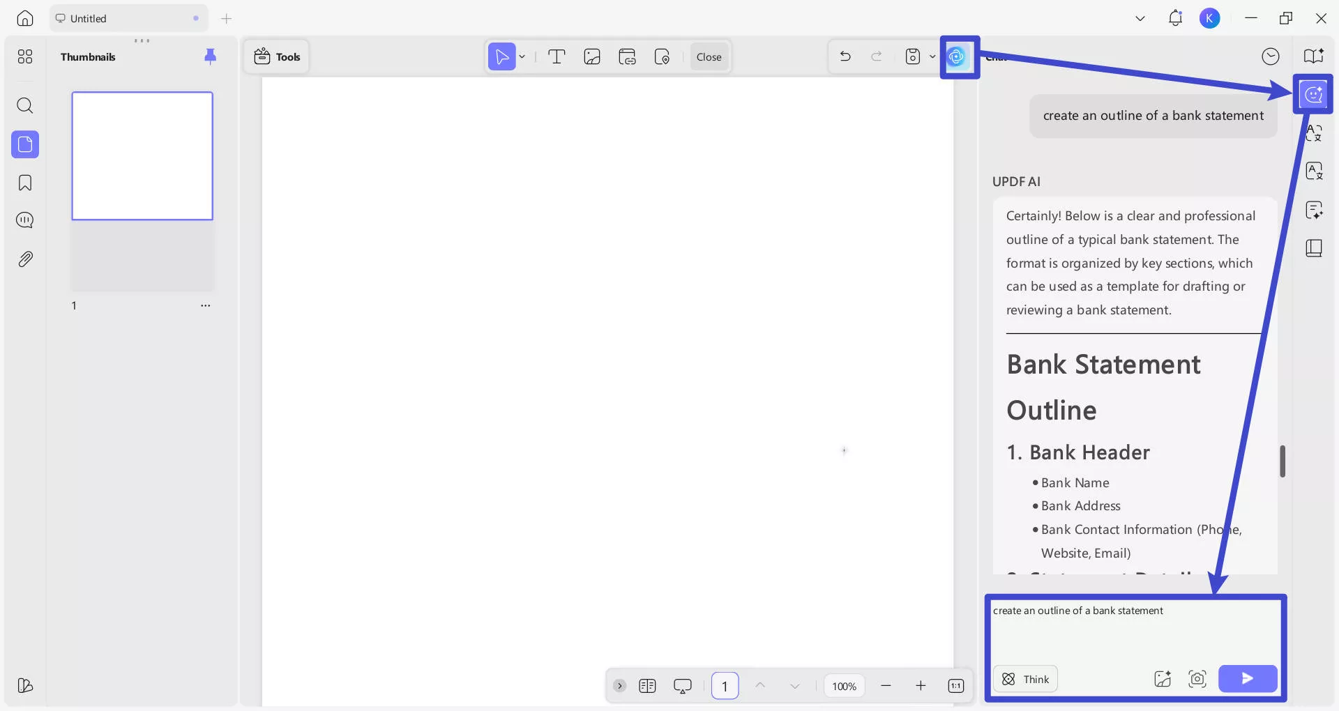 generate bank statement by updf ai