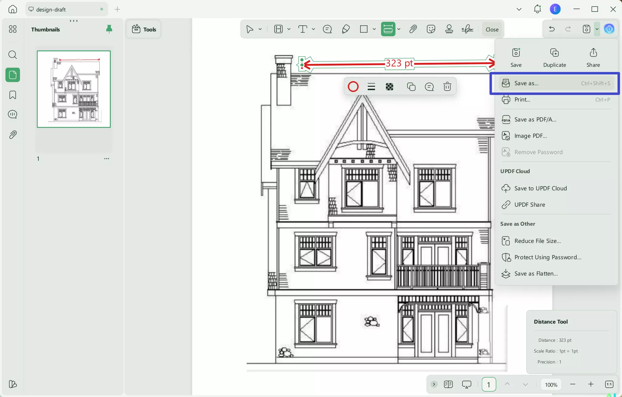 how to measure distance in pdf updf save