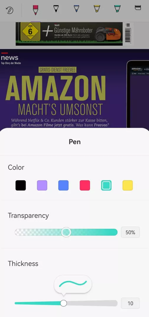 markup google docs on android select pen