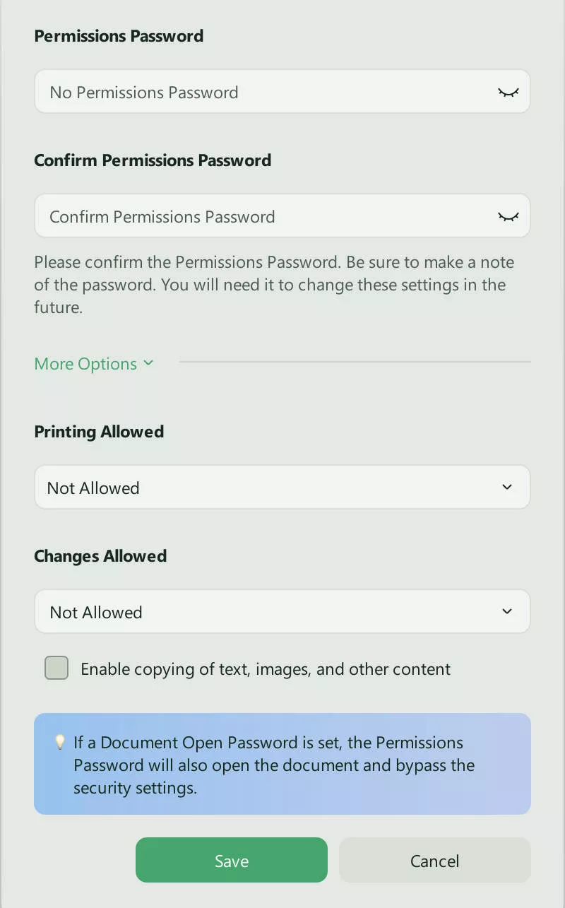 how to make a pdf non editable permissions