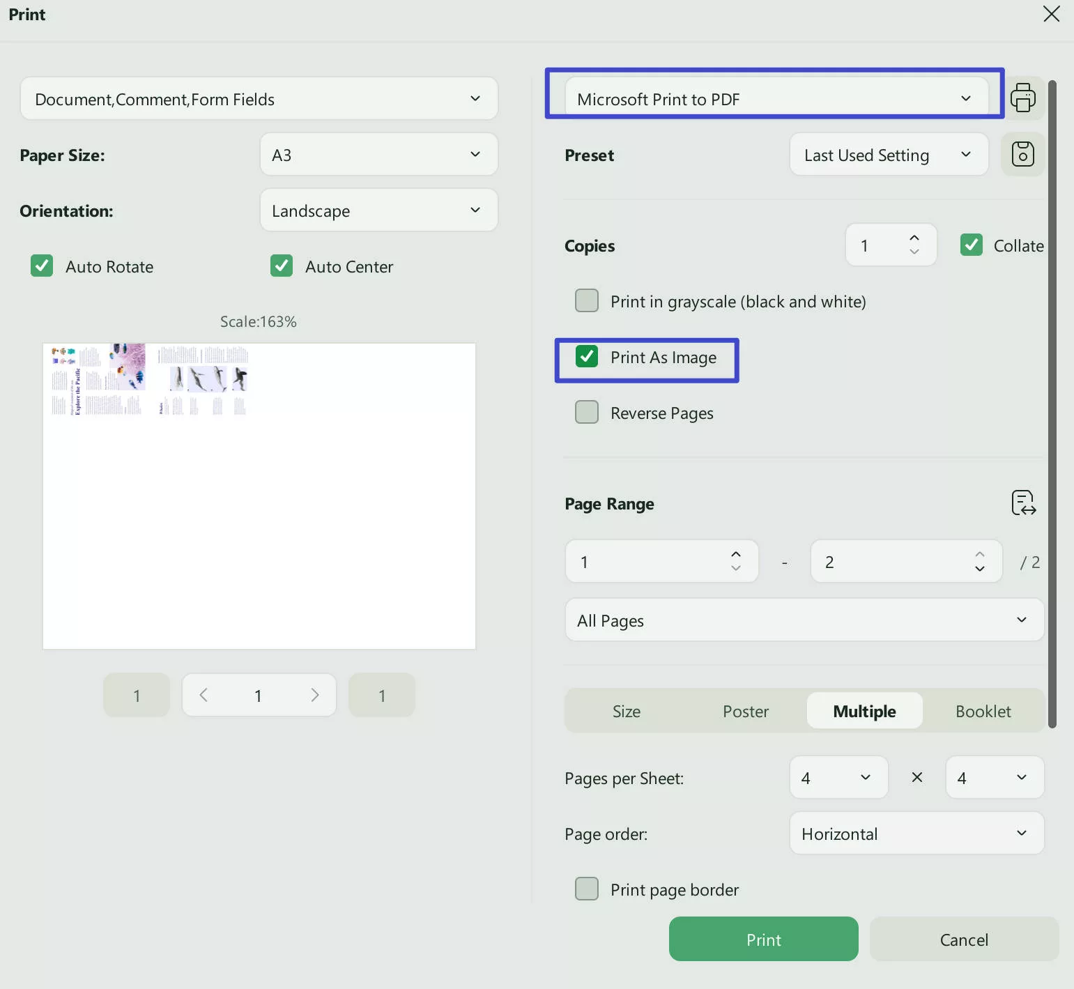 print pdf as image with updf on windows