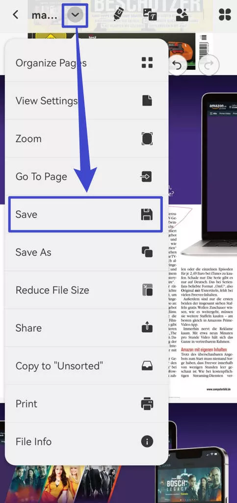 markup google docs on android save