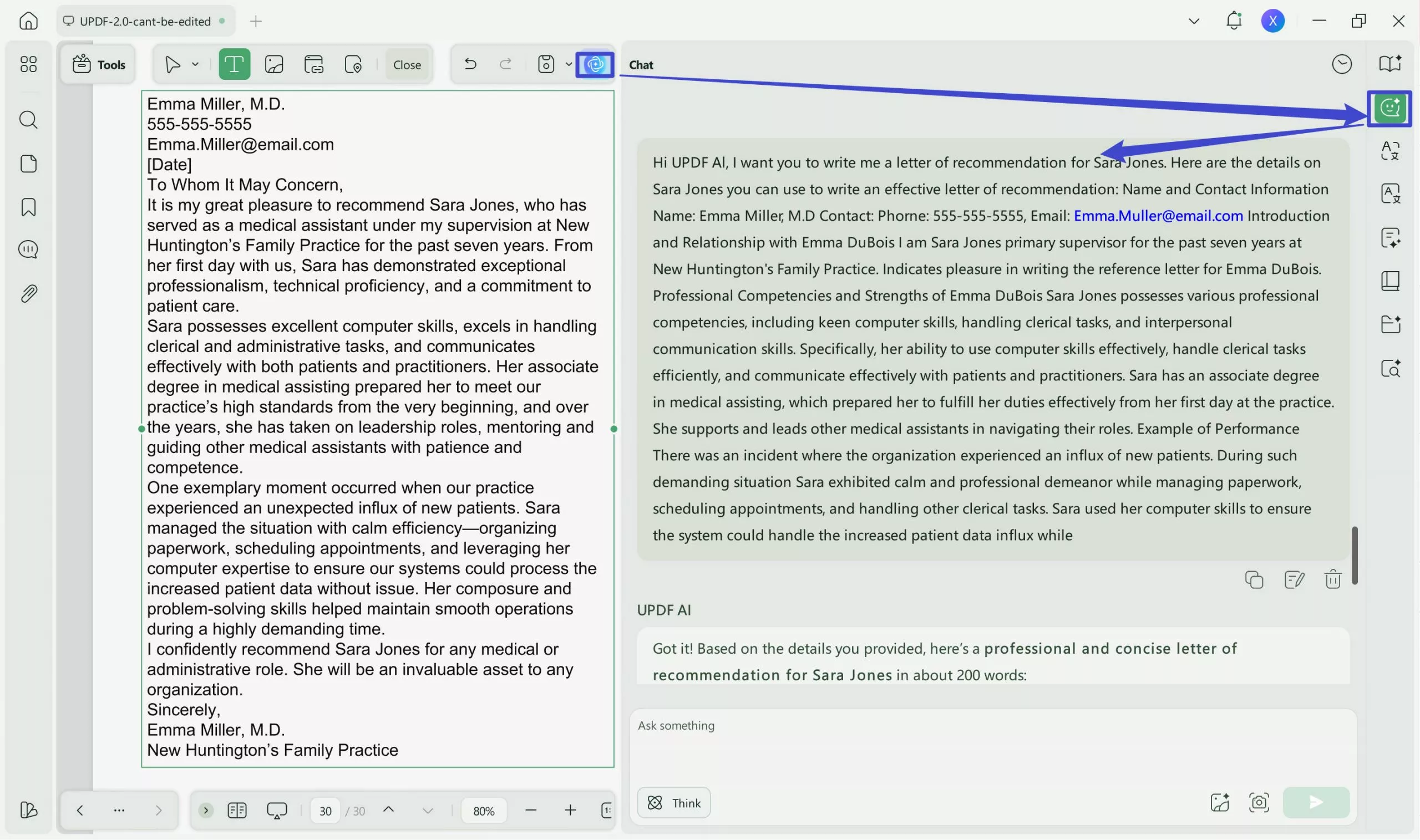 AI letter of recommendation generator Use UPDF AI's chat mode to write the letter