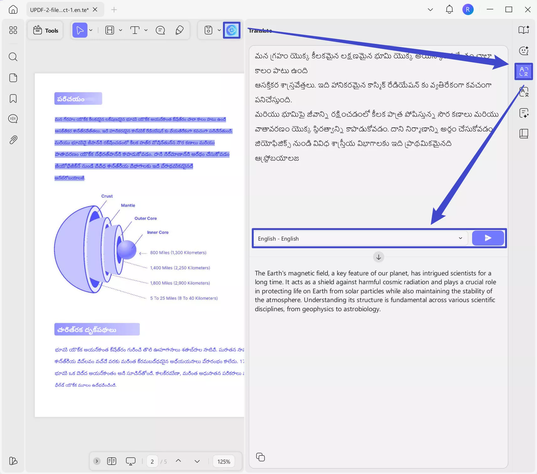 copy and paste to translate from Tegulu to English with UPDF on Windows