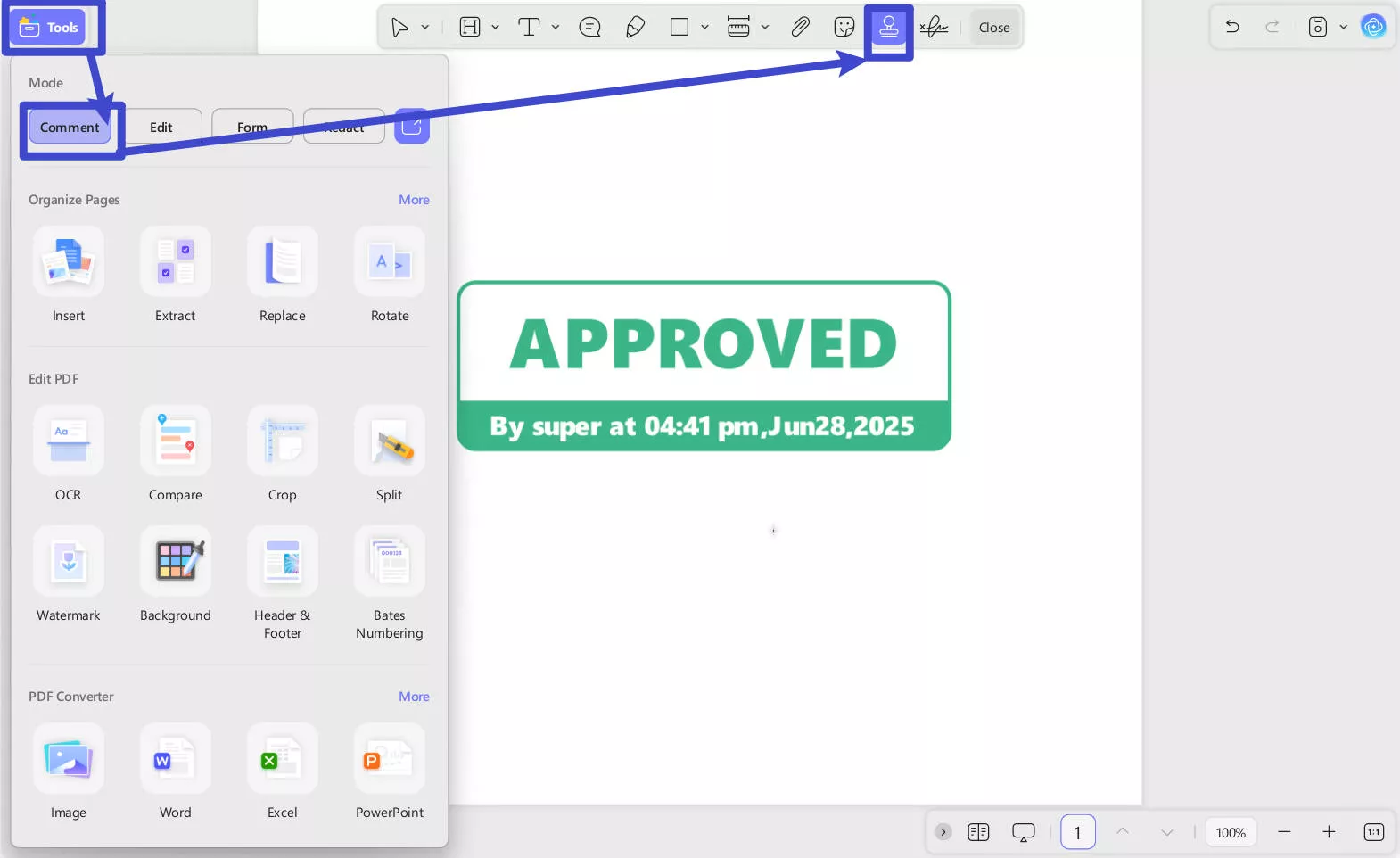 find stamp icon in updf