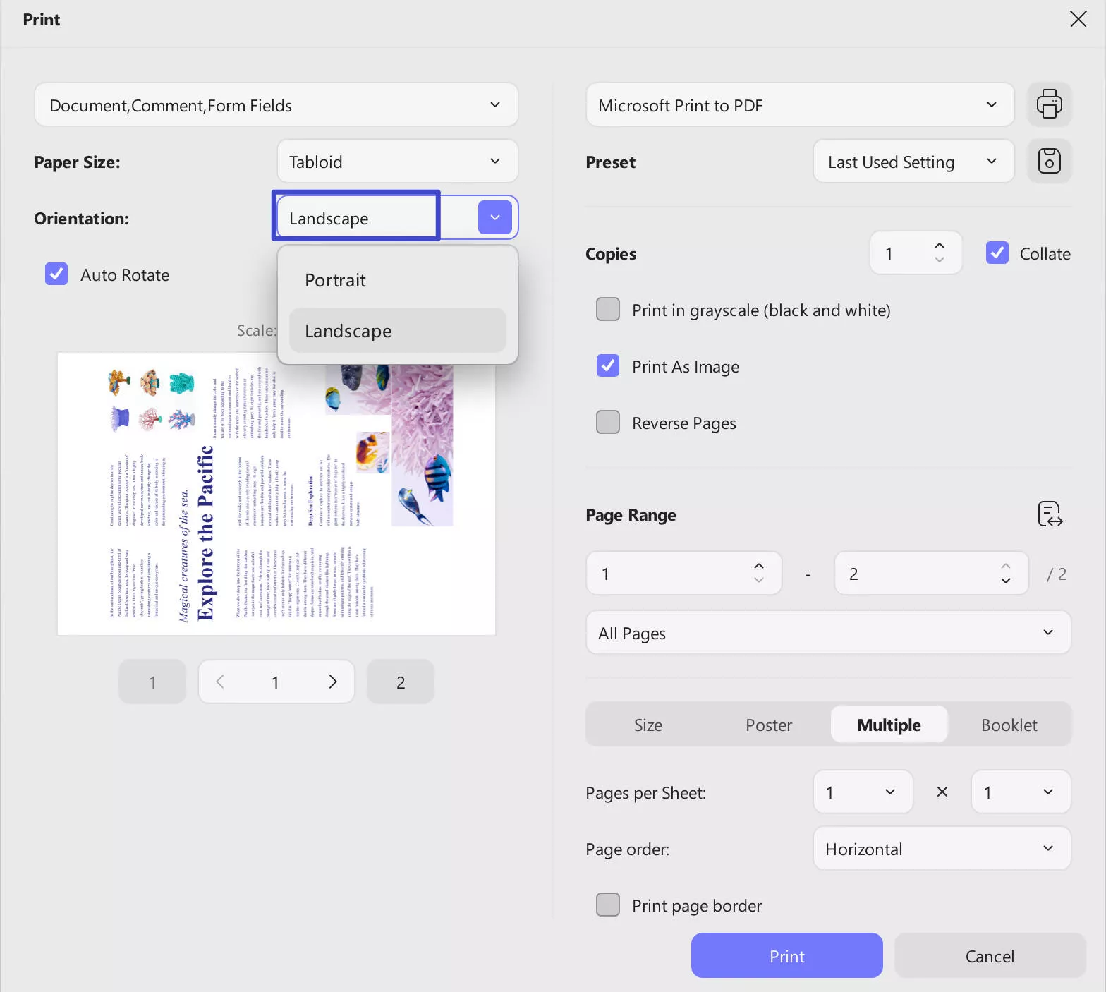 excel to pdf landscape print