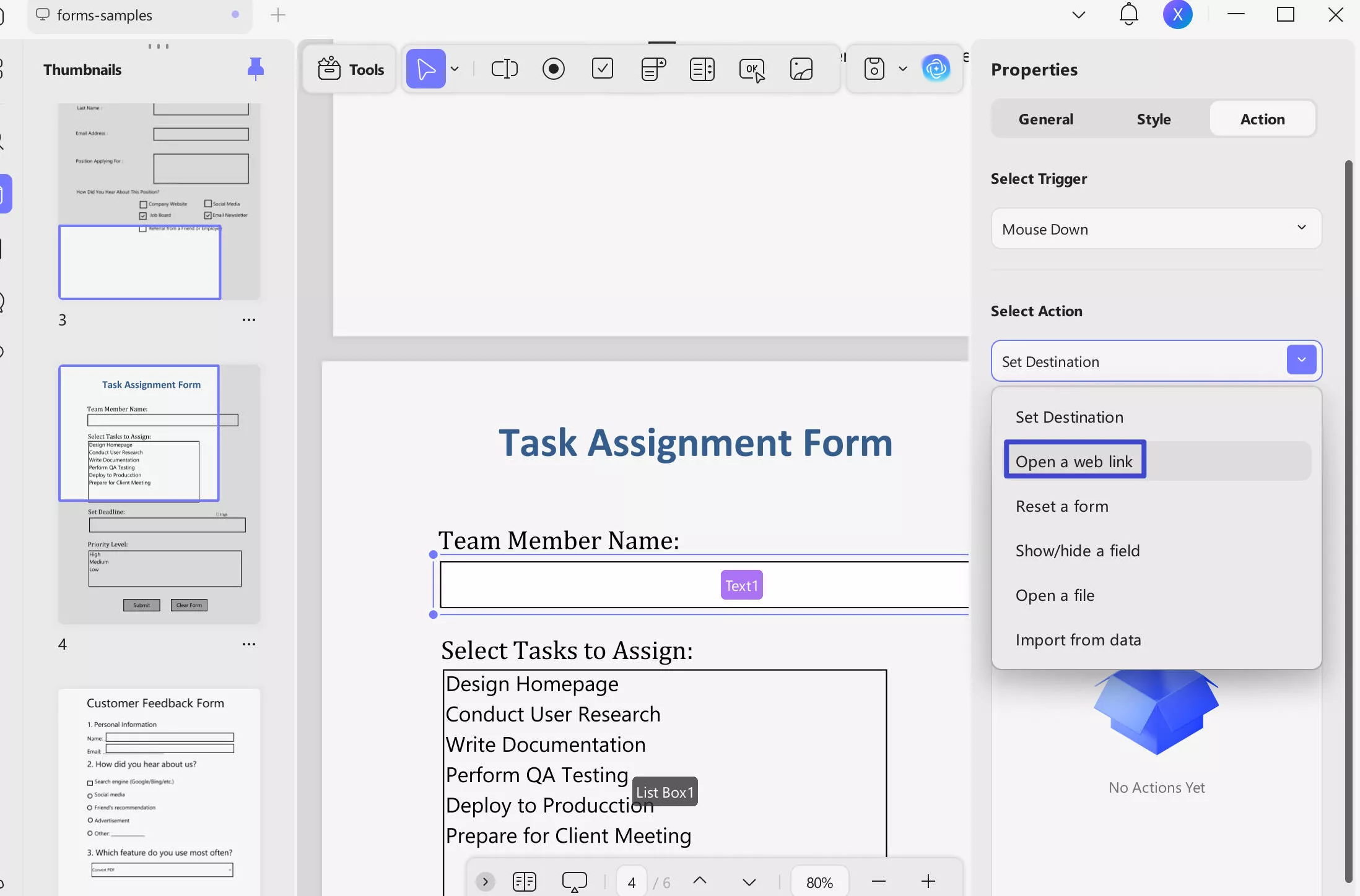 open a web link updf add button feature