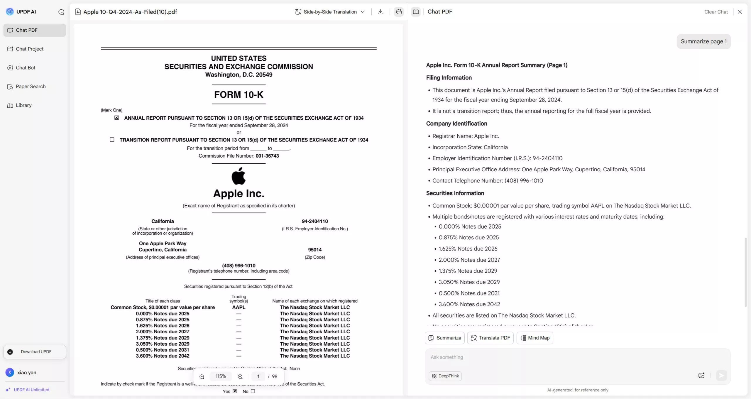 updf ai web summarize specific page