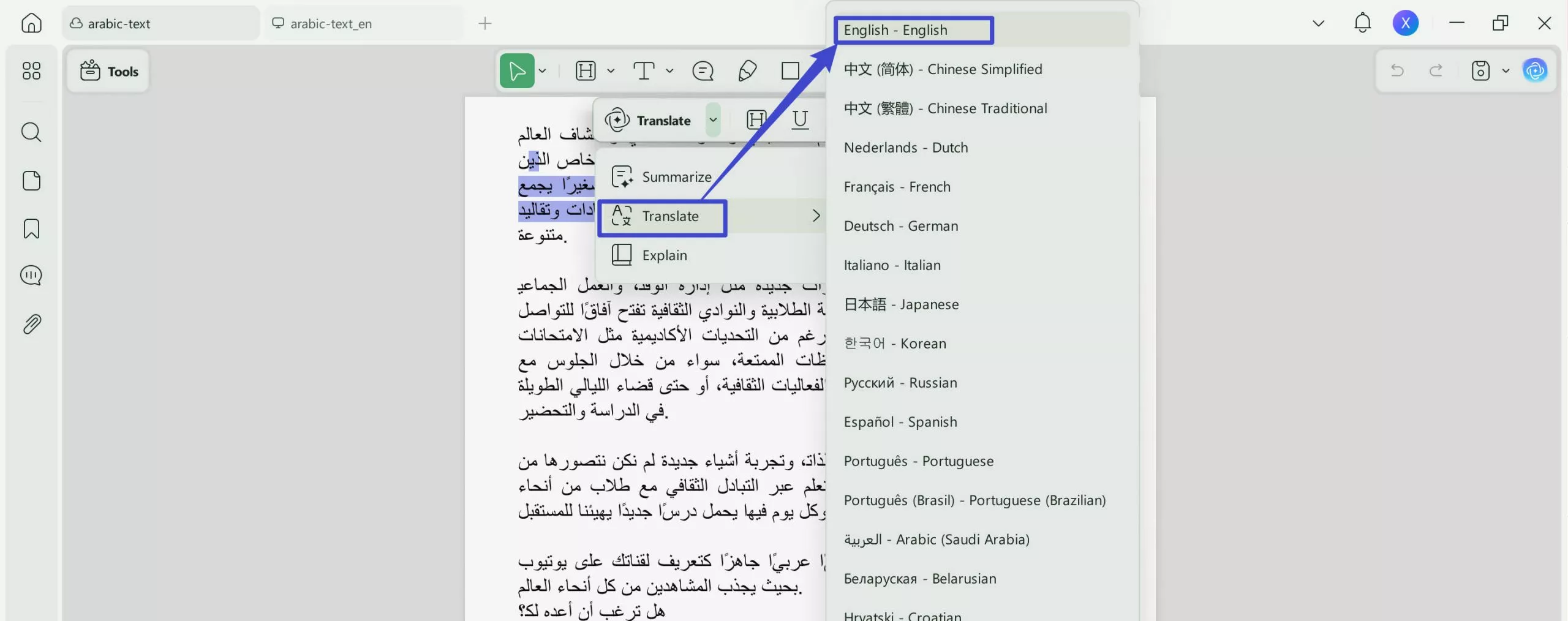 translate pdf arabic to english translate updf