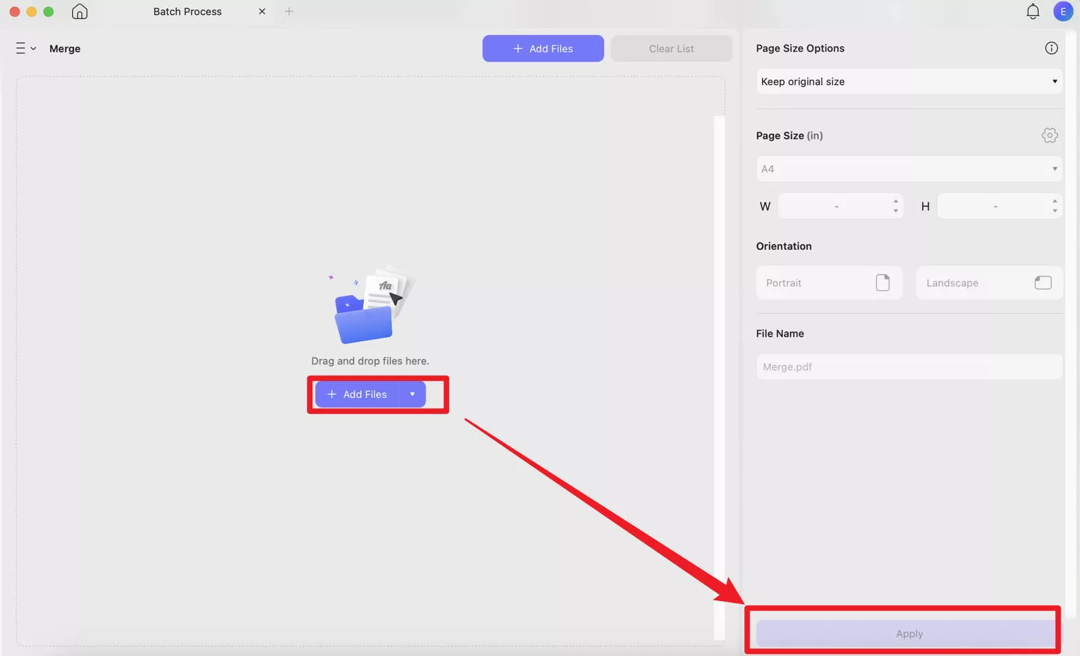 screenshot to pdf mac click add files
