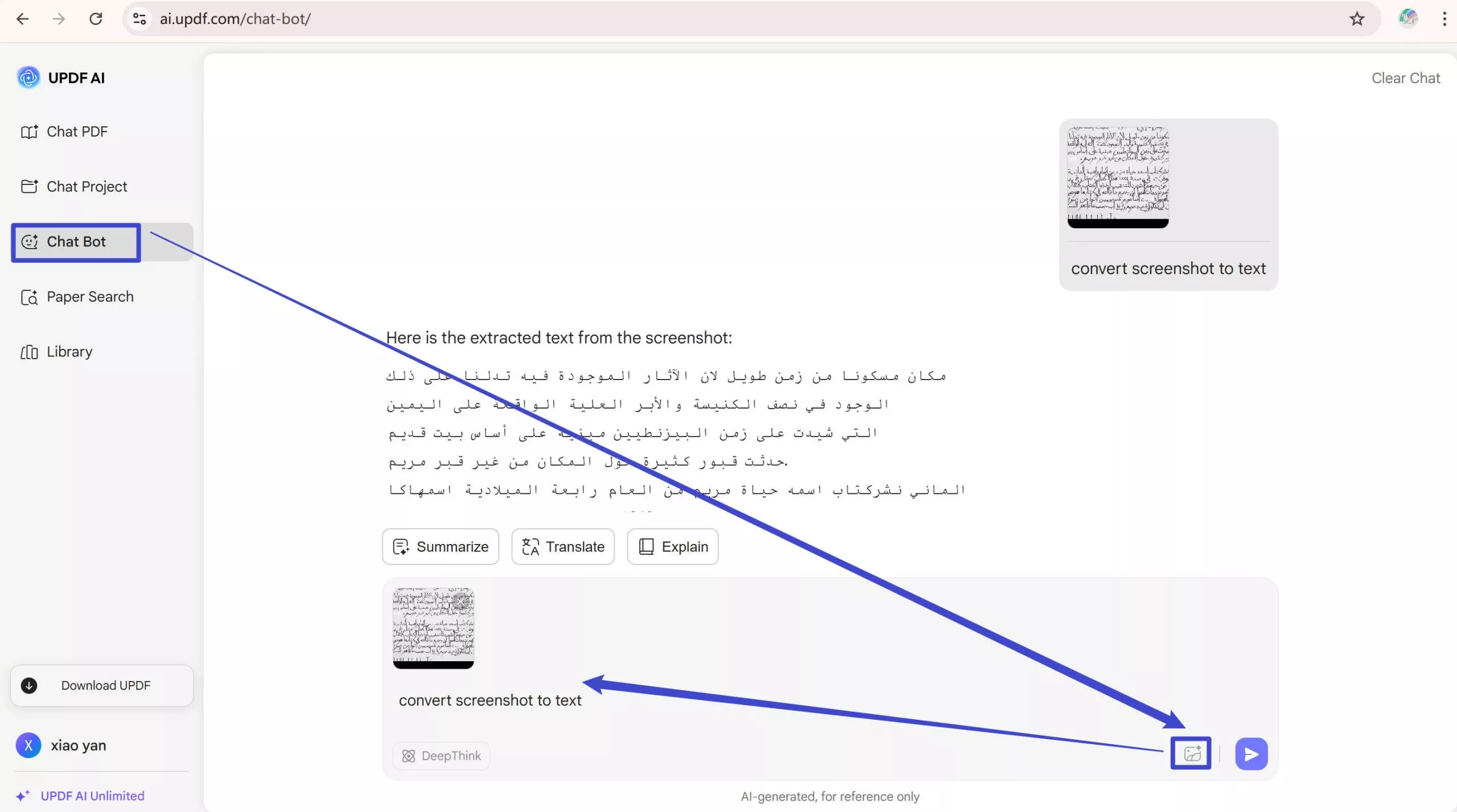 convert screenshot to text with UPDF AI Online