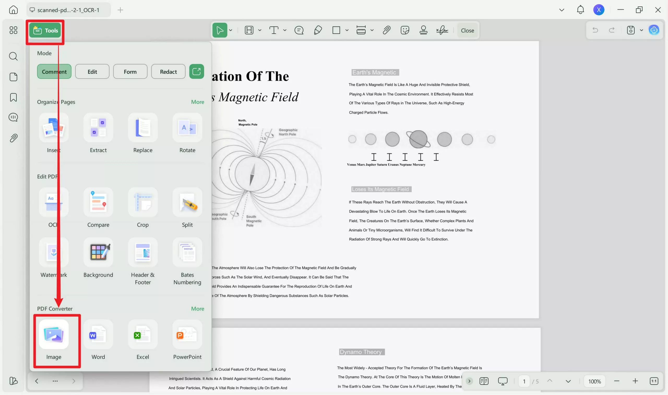 Straighten a Scanned PDF convert scanned PDF to images with UPDF