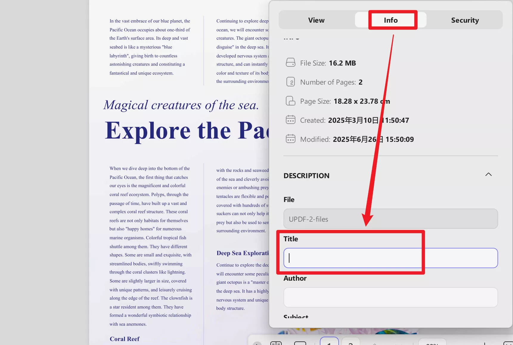 how to change pdf title updf