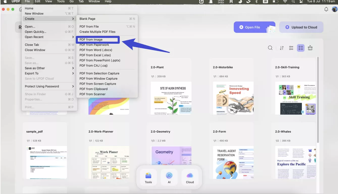 screenshot to pdf mac click on file and select create > pdf from file